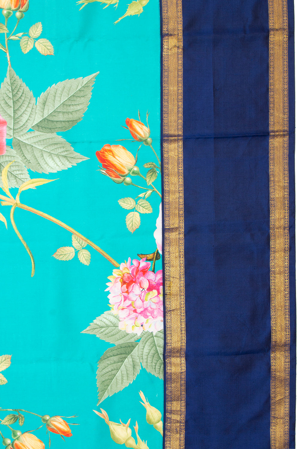 Kanchipuram Silk Floral Printed Sky Blue Saree
