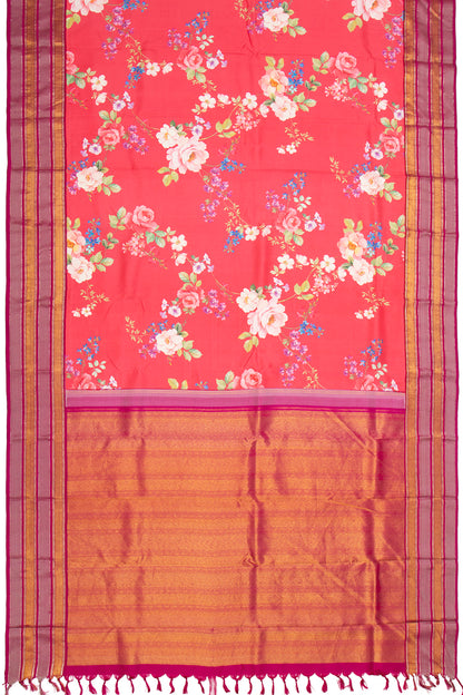 Kanchipuram Silk Floral Printed Pink Saree