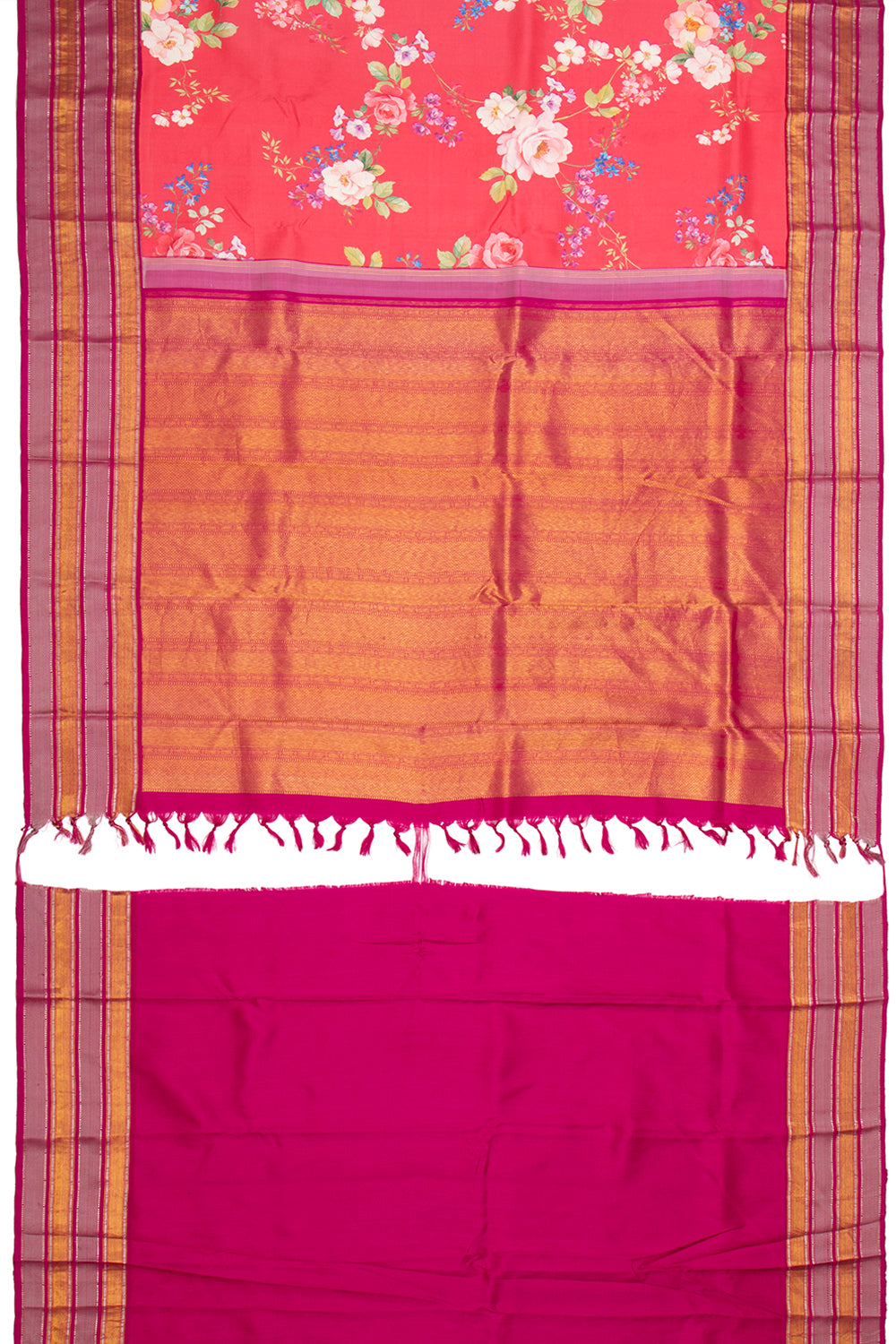 Kanchipuram Silk Floral Printed Pink Saree