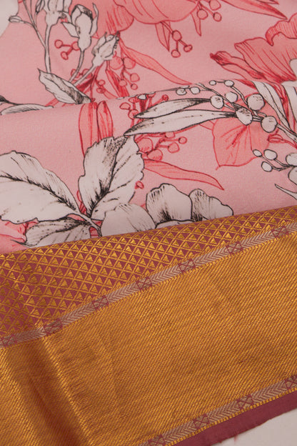 Kanchipuram Silk Floral Printed Pink Saree