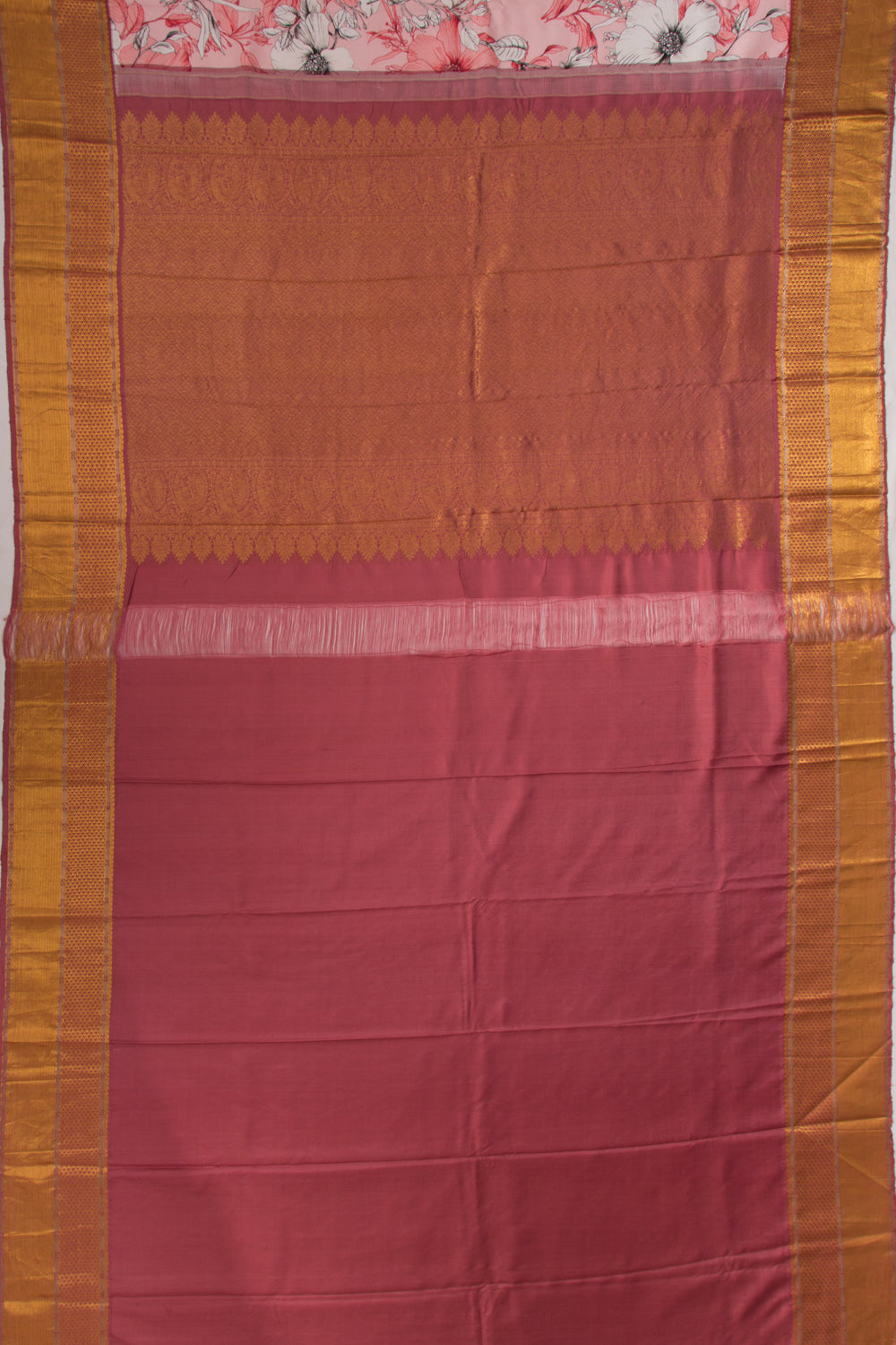 Kanchipuram Silk Floral Printed Pink Saree