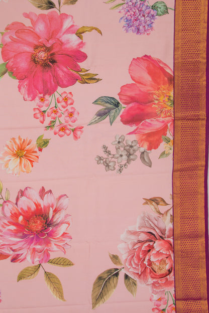 Kanchipuram Silk Floral Printed Pink Saree