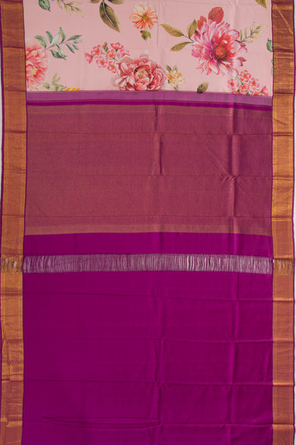 Kanchipuram Silk Floral Printed Pink Saree