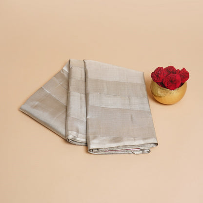 Kanchipuram Silk Tissue Lines Silver Saree