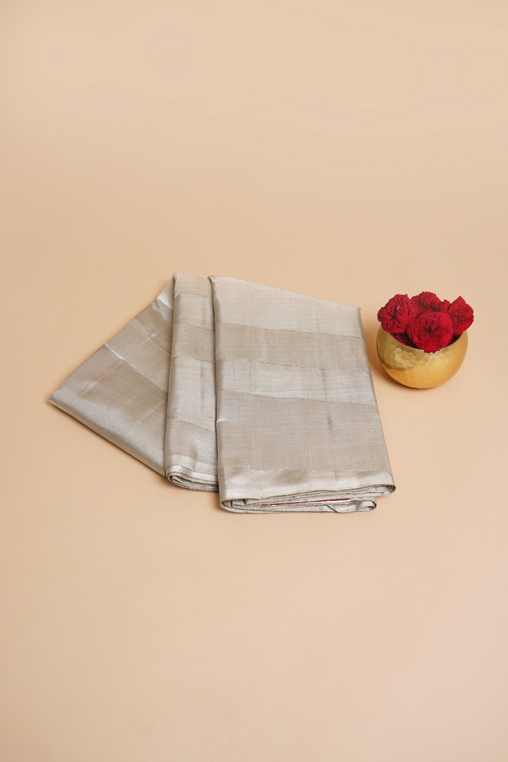 Kanchipuram Silk Tissue Lines Silver Saree