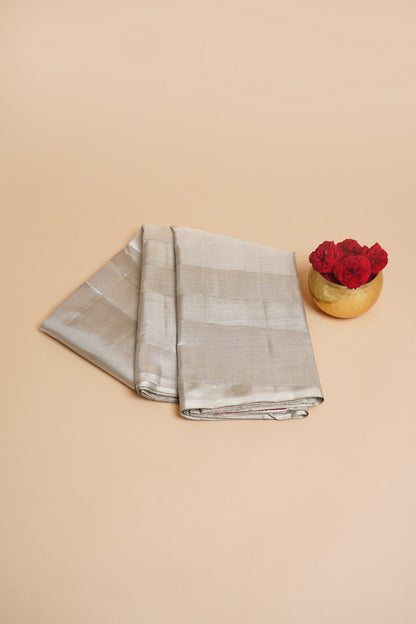 Kanchipuram Silk Tissue Lines Silver Saree