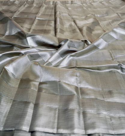Kanchipuram Silk Tissue Lines Silver Saree