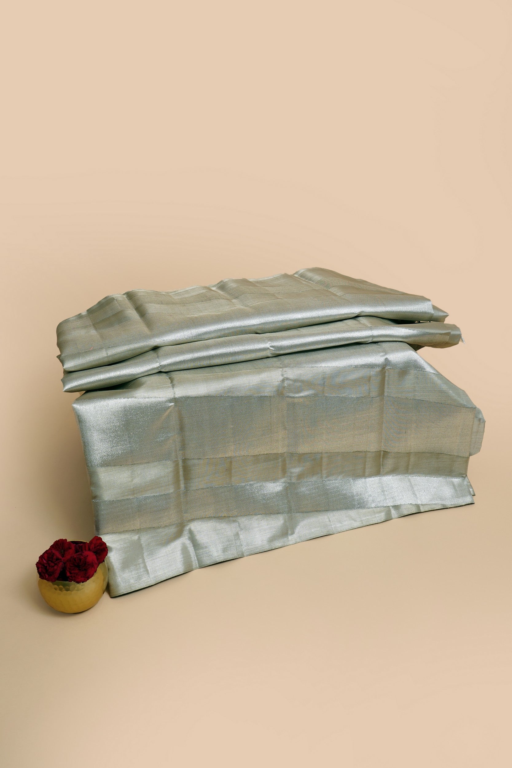 Kanchipuram Silk Tissue Lines Silver Saree