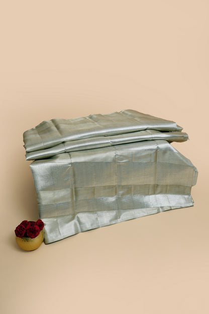 Kanchipuram Silk Tissue Lines Silver Saree