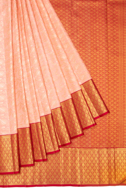 Kanchipuram Silk Brocade Peach Saree