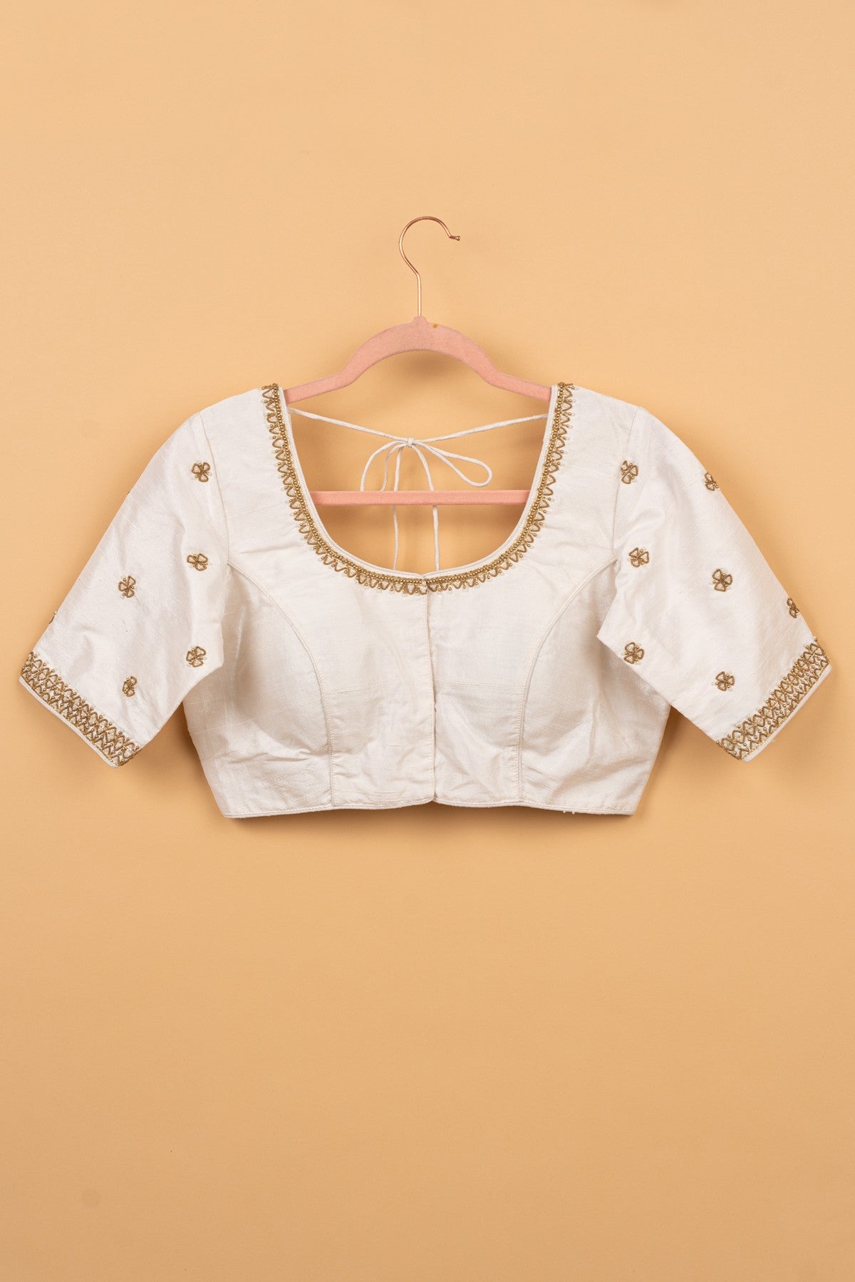 Stunning Raw Silk Padded Ready Made White Blouse Size 38