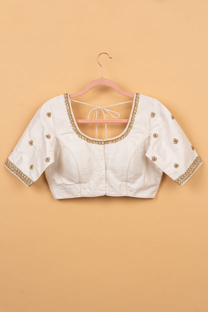 Stunning Raw Silk Padded Ready Made White Blouse Size 38