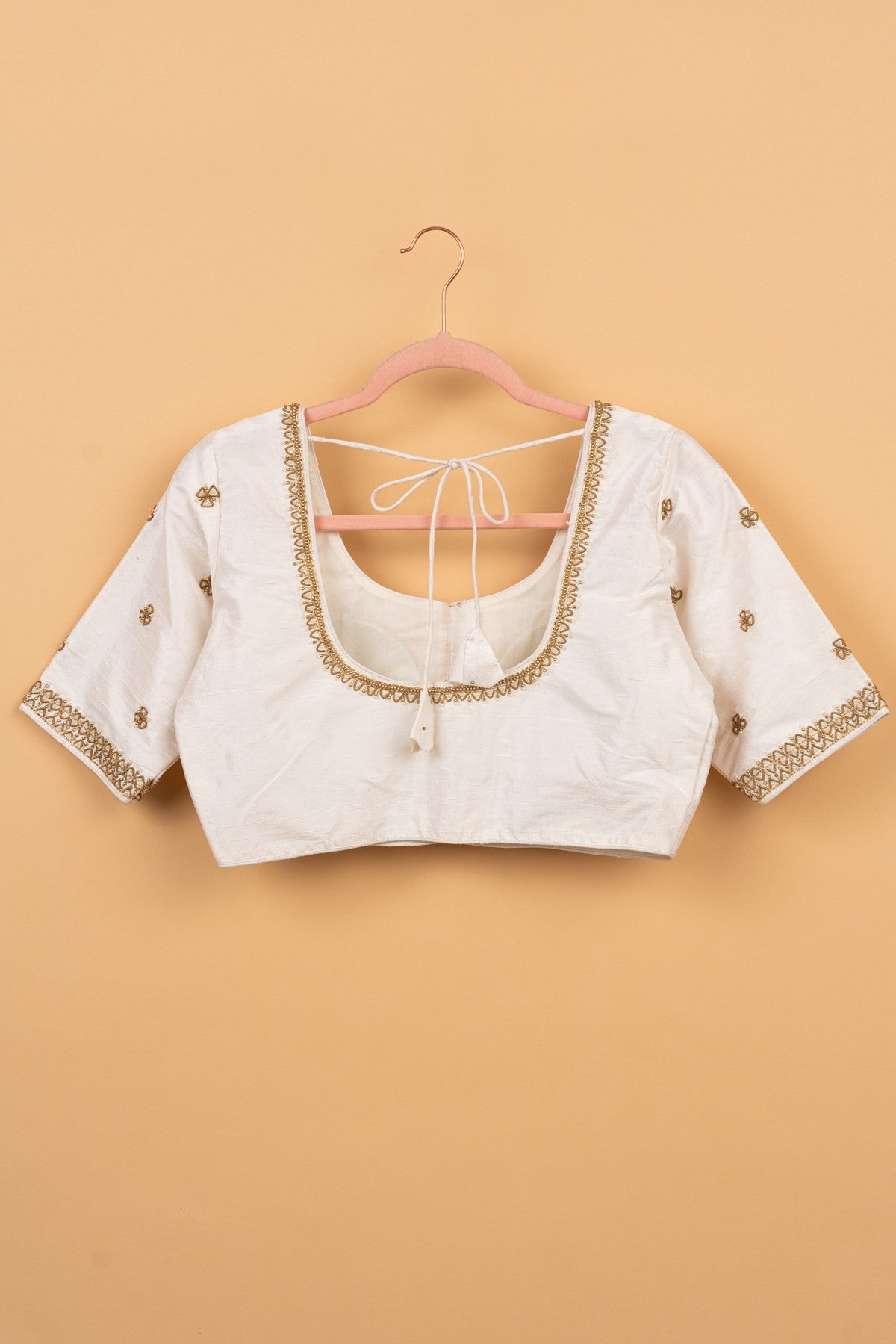 Stunning Raw Silk Padded Ready Made White Blouse Size 38