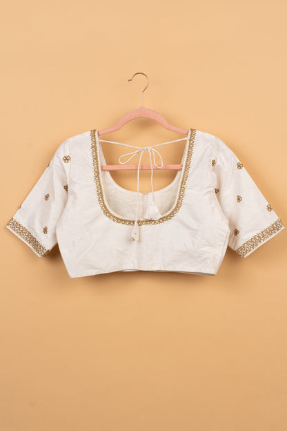 Stunning Raw Silk Padded Ready Made White Blouse Size 38