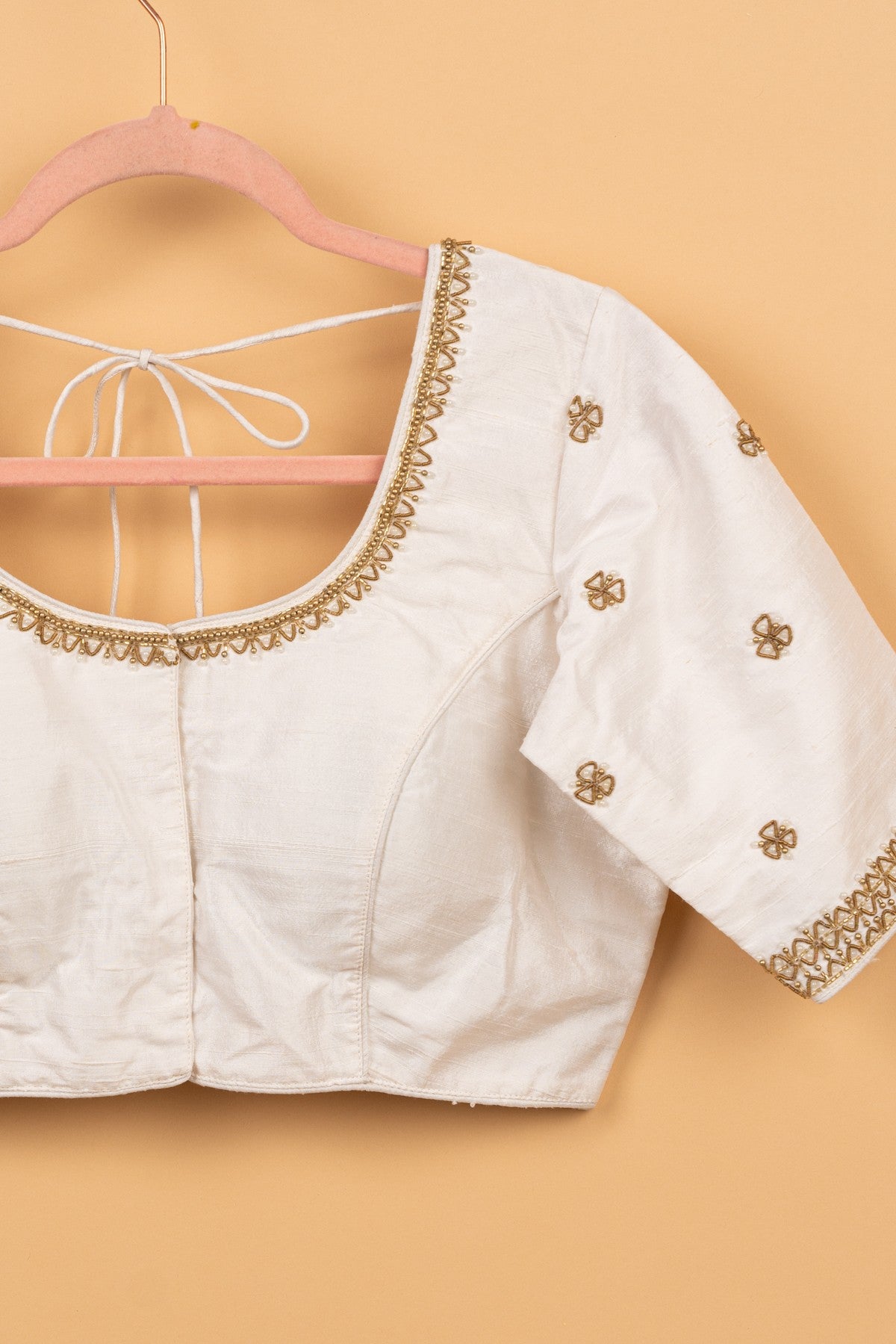 Stunning Raw Silk Padded Ready Made White Blouse Size 38