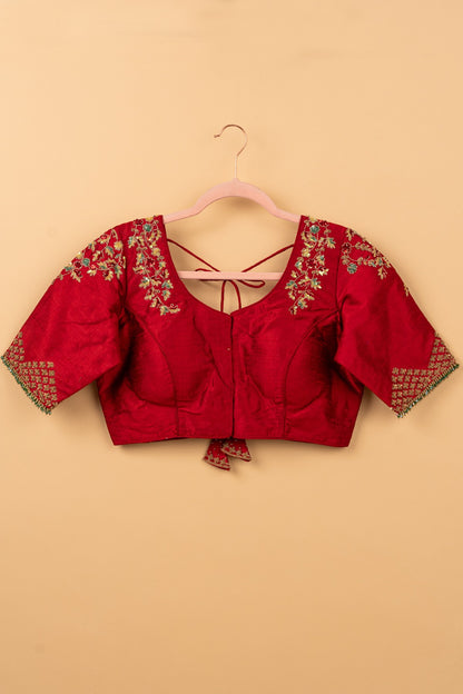 Raw Silk Readymade Padded Apple Red Blouse Size 36