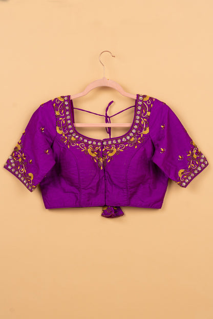 Raw Silk Readymade Padded Purple Blouse Size 36