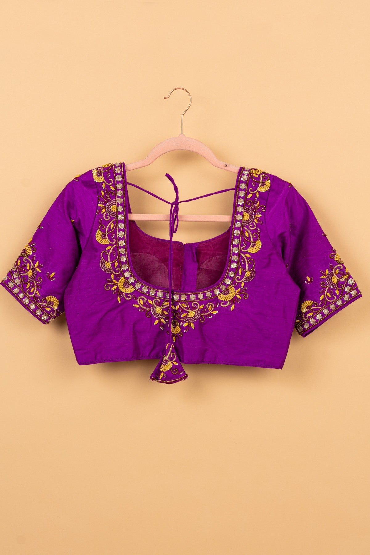 Raw Silk Readymade Padded Purple Blouse Size 36