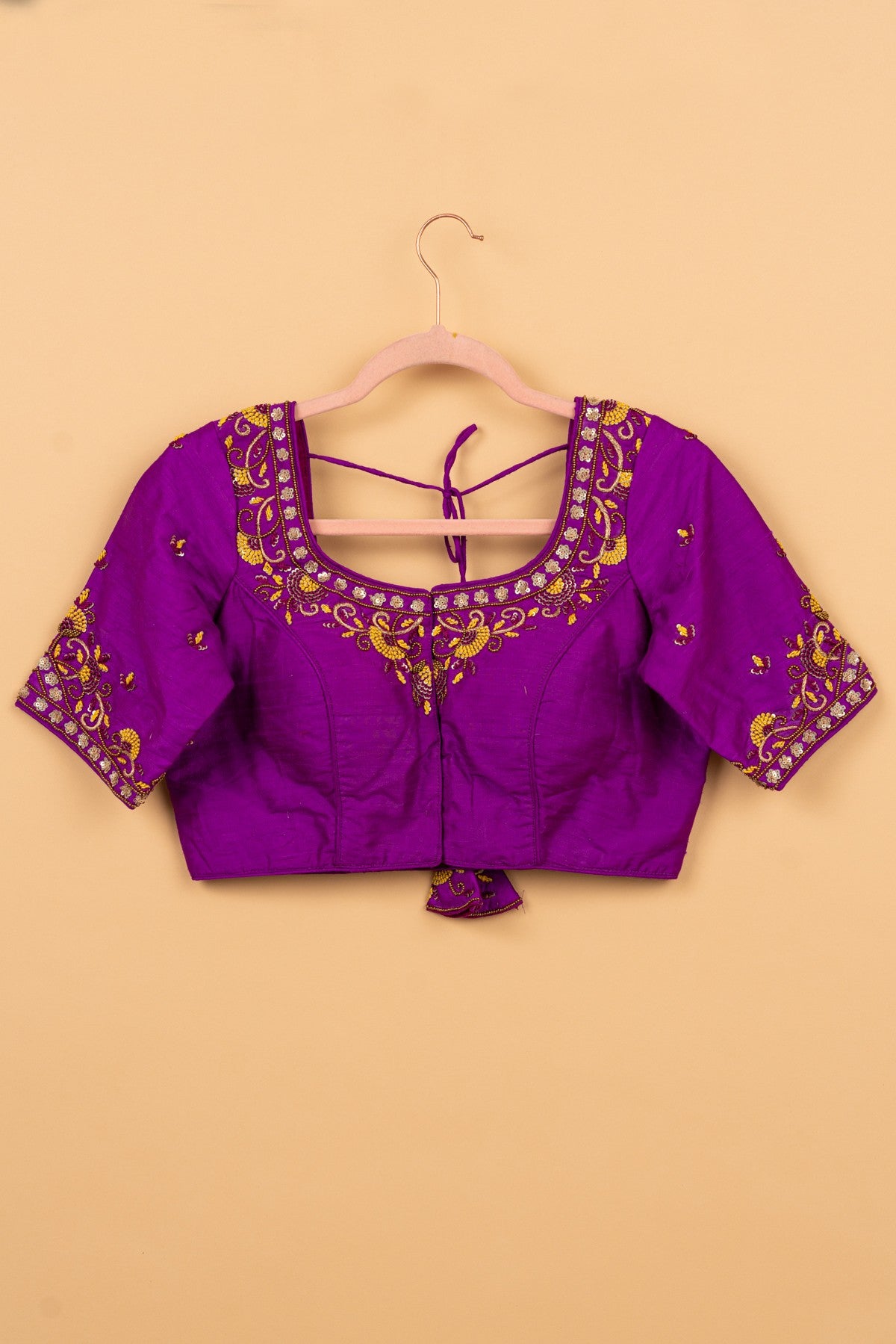 Raw Silk Readymade Padded Purple Blouse Size 38