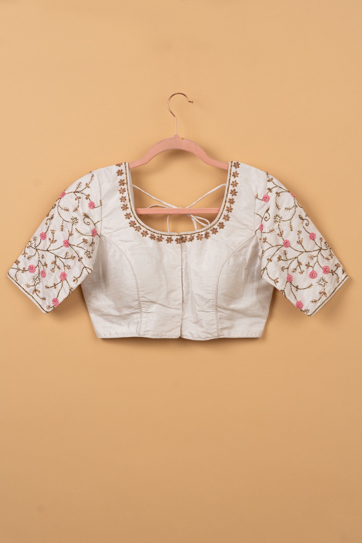 Raw Silk Readymade Padded Cream Blouse Size 38
