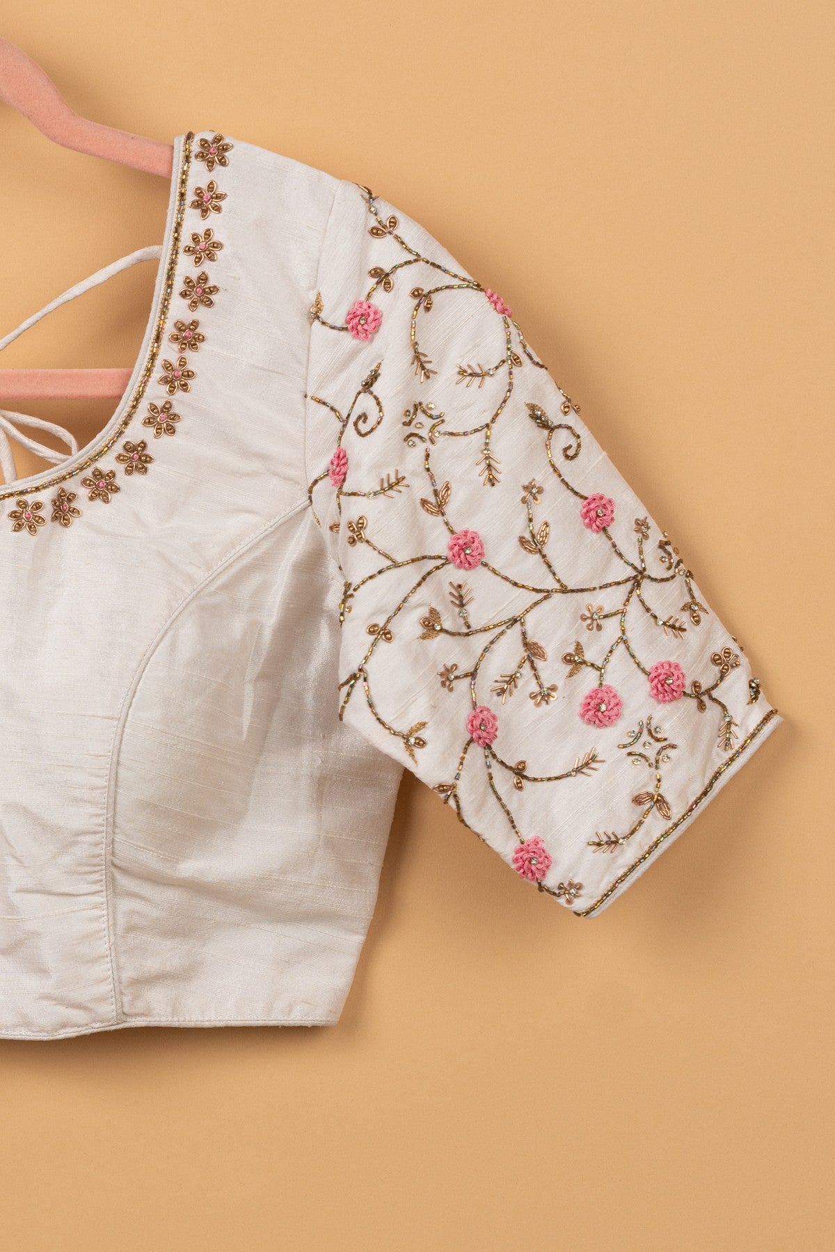 Raw Silk Readymade Padded Cream Blouse Size 38