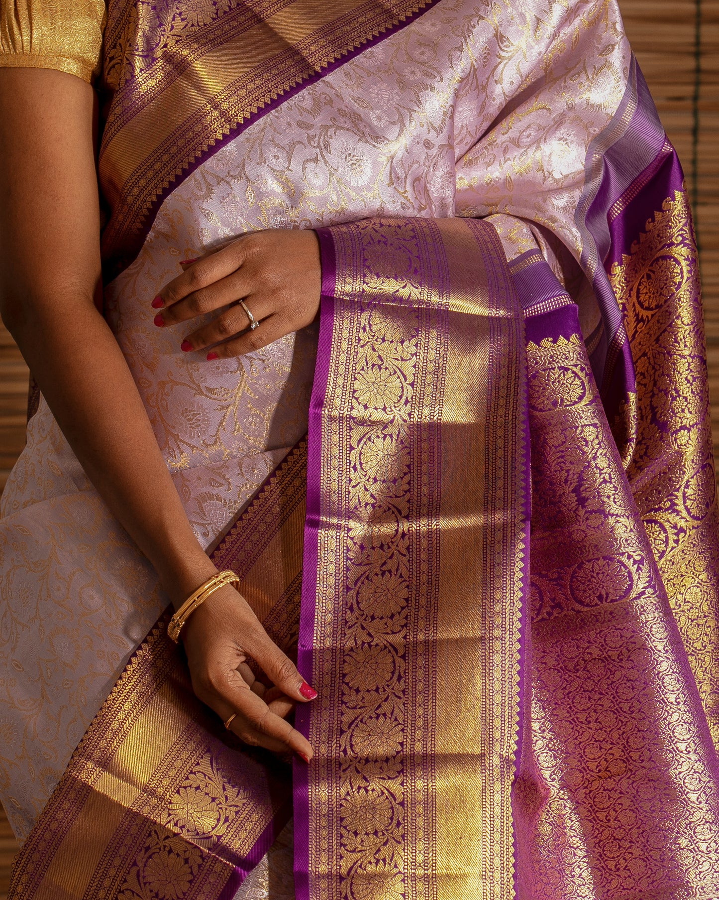 Kanchipuram Silk Jaal And Brocade Lavender Saree