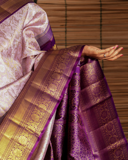 Kanchipuram Silk Jaal And Brocade Lavender Saree