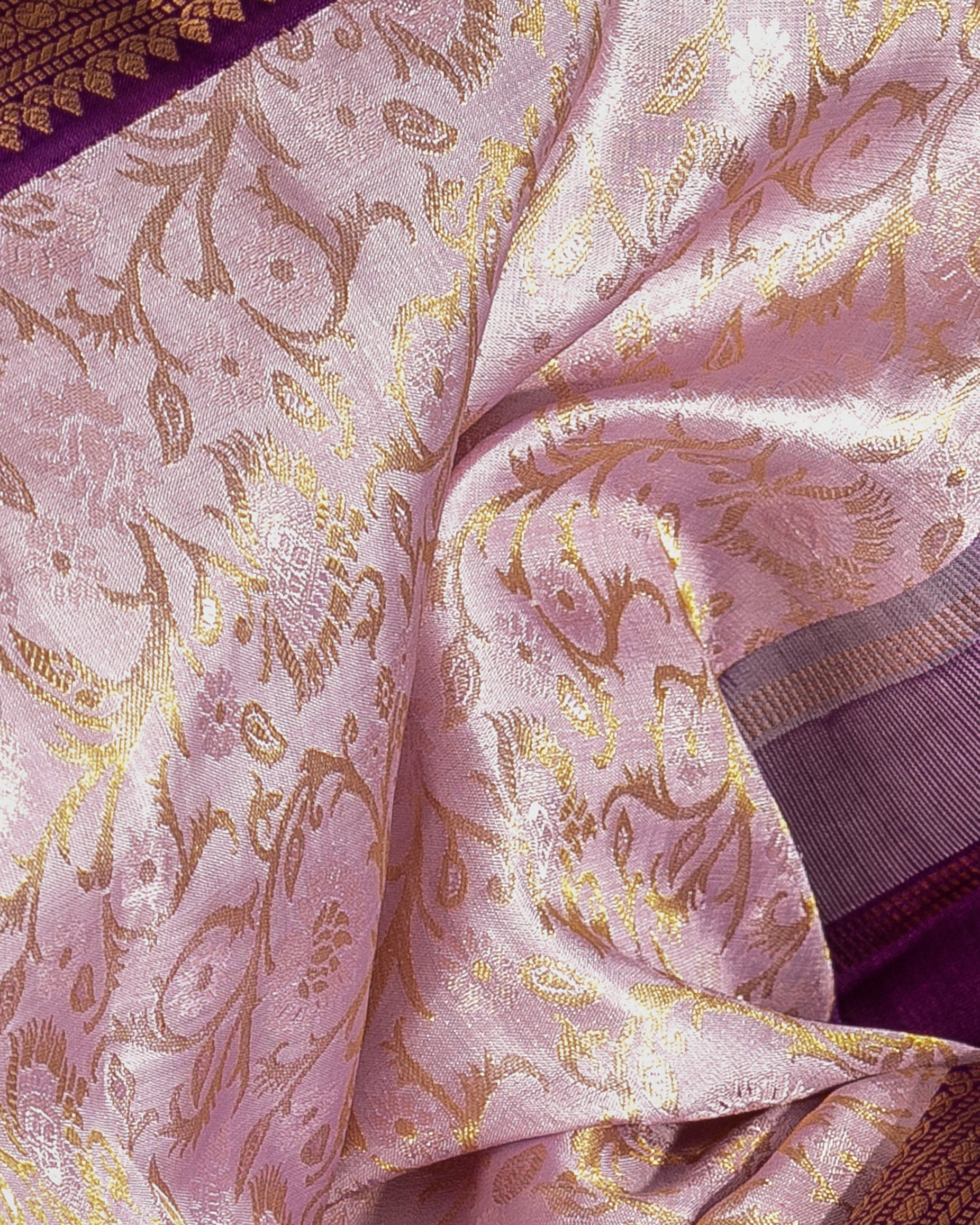 Kanchipuram Silk Jaal And Brocade Lavender Saree