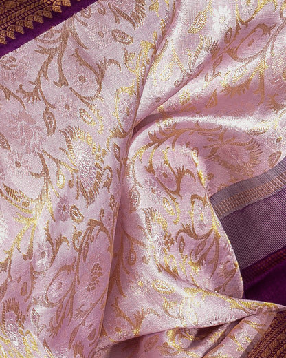 Kanchipuram Silk Jaal And Brocade Lavender Saree