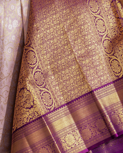 Kanchipuram Silk Jaal And Brocade Lavender Saree
