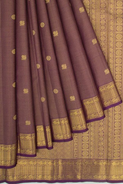 Kanchipuram Silk Checks And Butta Purple Saree