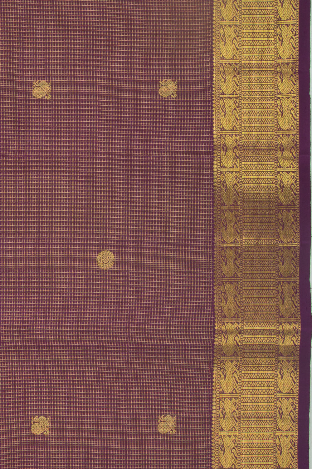 Kanchipuram Silk Checks And Butta Purple Saree