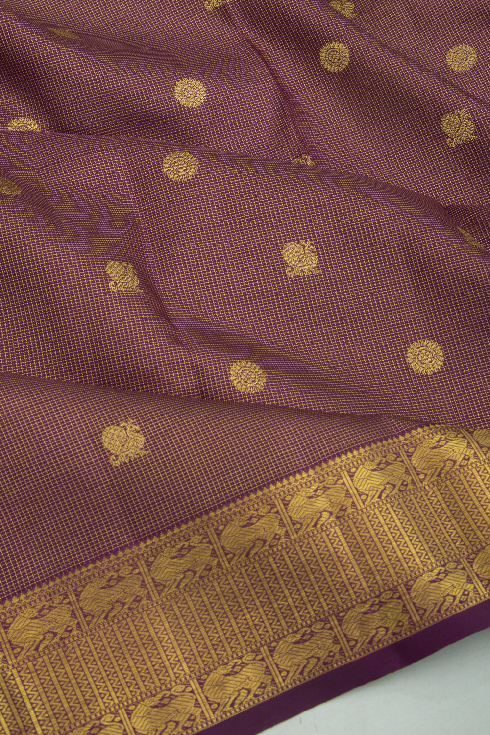 Kanchipuram Silk Checks And Butta Purple Saree