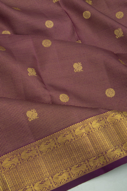 Kanchipuram Silk Checks And Butta Purple Saree