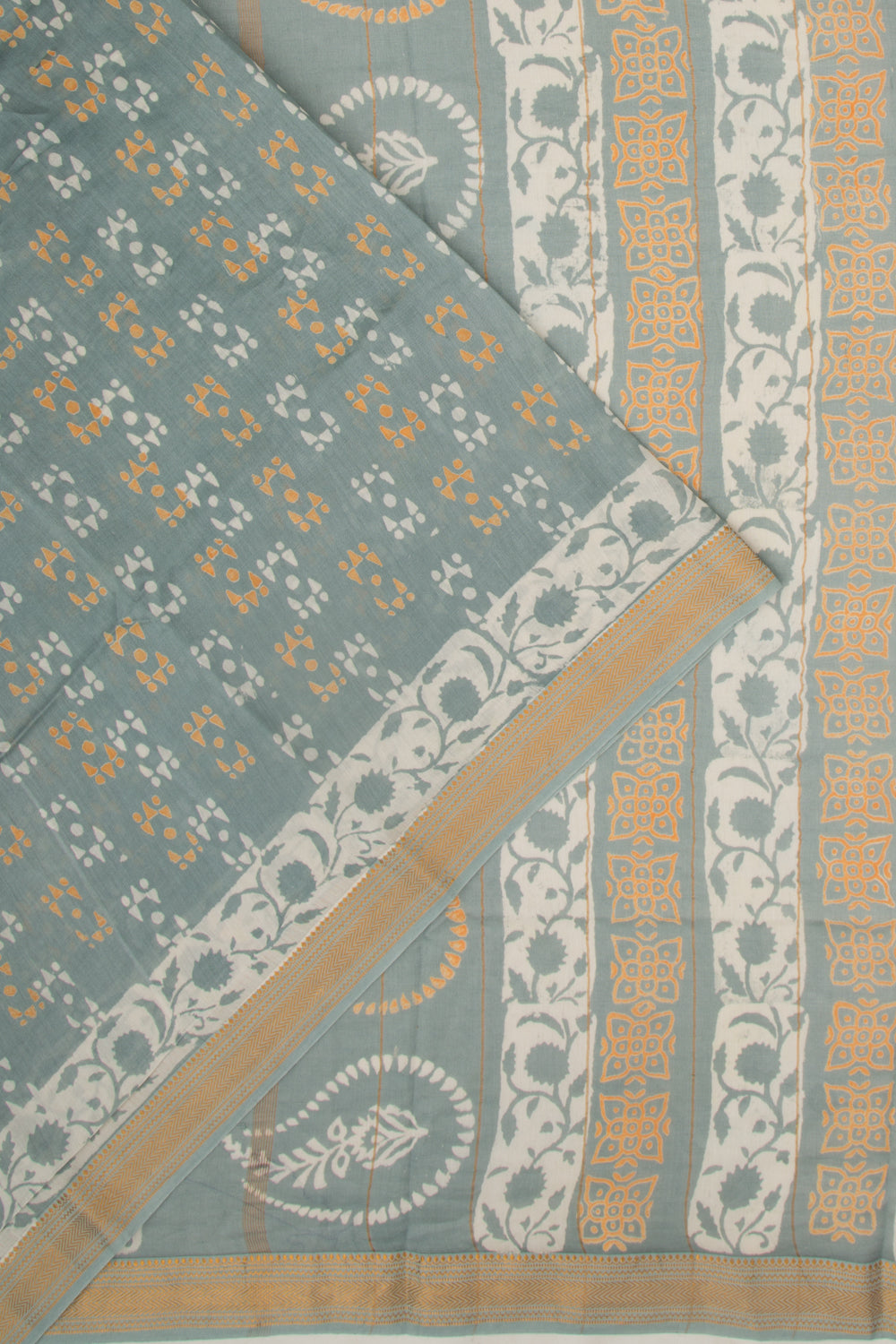 Chanderi Silk Batik Printed Sage Green Saree