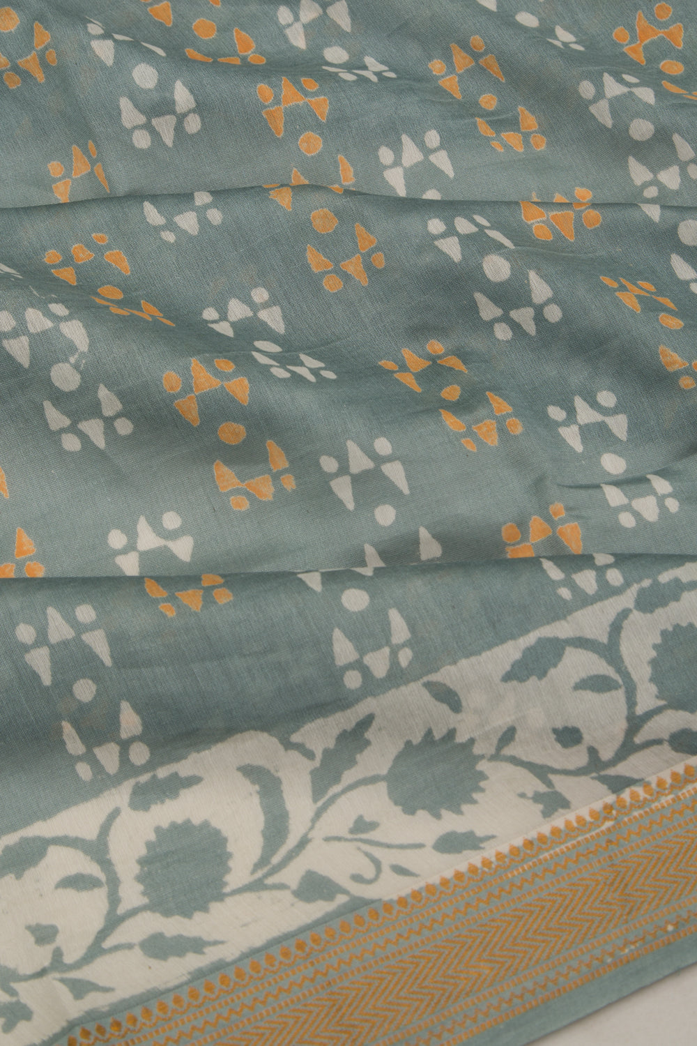 Chanderi Silk Batik Printed Sage Green Saree