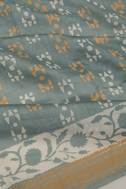 Chanderi Silk Batik Printed Sage Green Saree