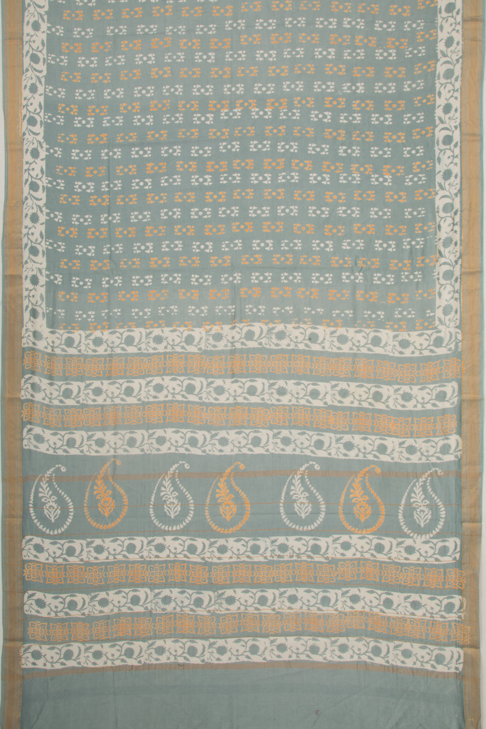 Chanderi Silk Batik Printed Sage Green Saree