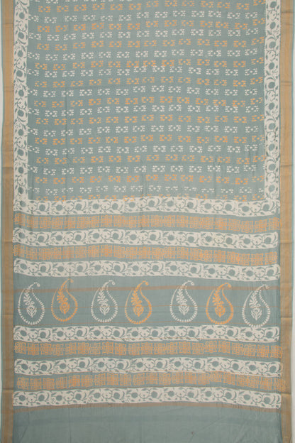 Chanderi Silk Batik Printed Sage Green Saree