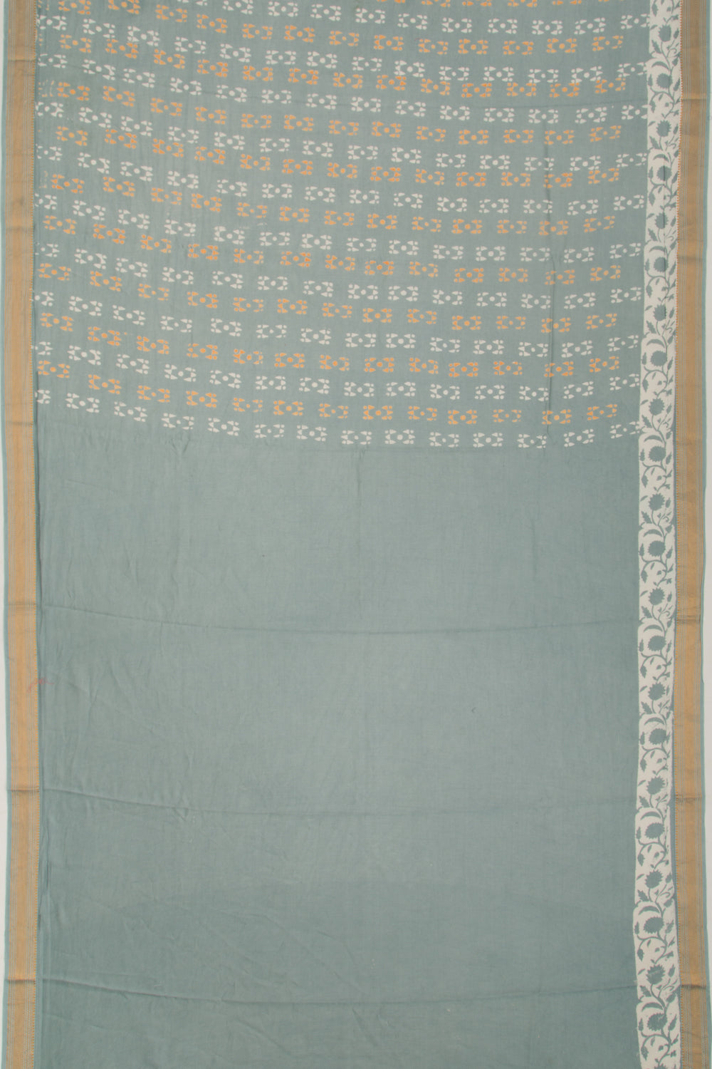 Chanderi Silk Batik Printed Sage Green Saree