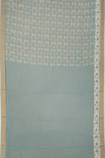Chanderi Silk Batik Printed Sage Green Saree