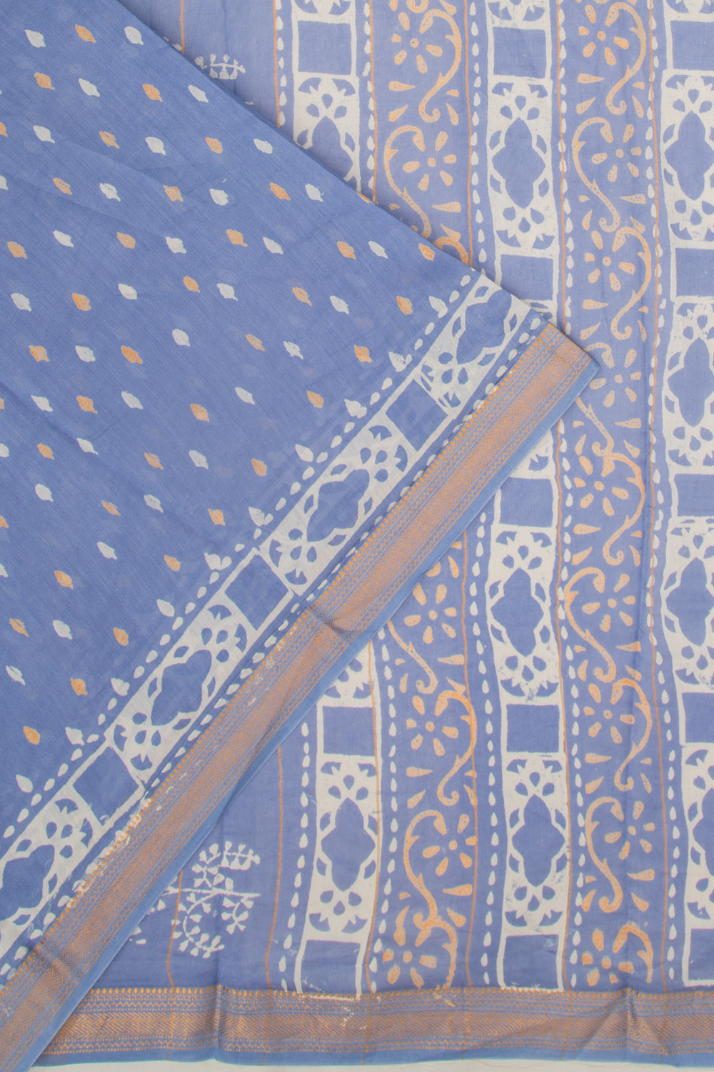 Chanderi Silk Batik Printed Pastel Blue Saree