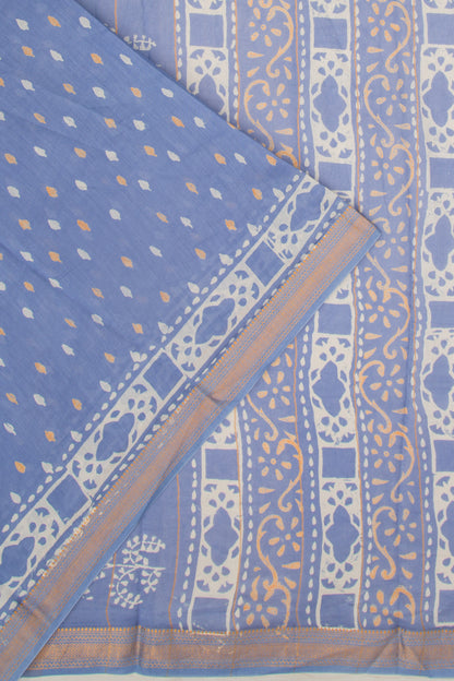 Chanderi Silk Batik Printed Pastel Blue Saree