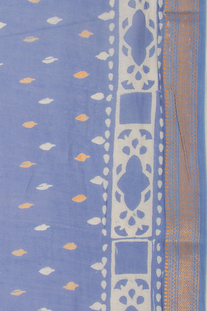 Chanderi Silk Batik Printed Pastel Blue Saree