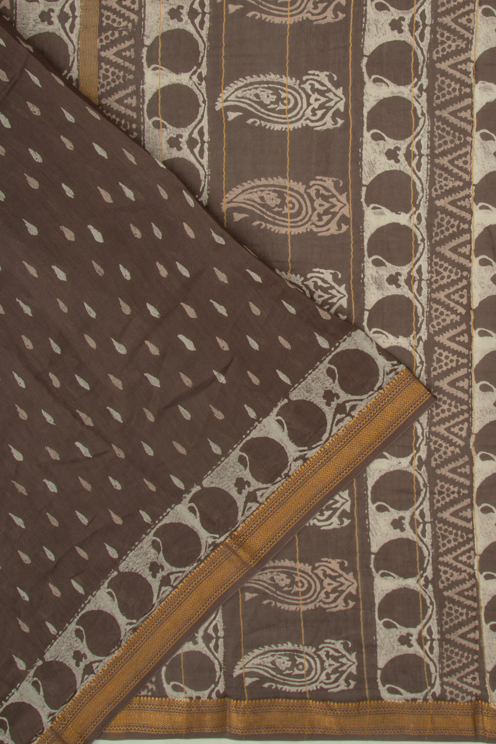 Chanderi Silk Batik Printed Brown Saree