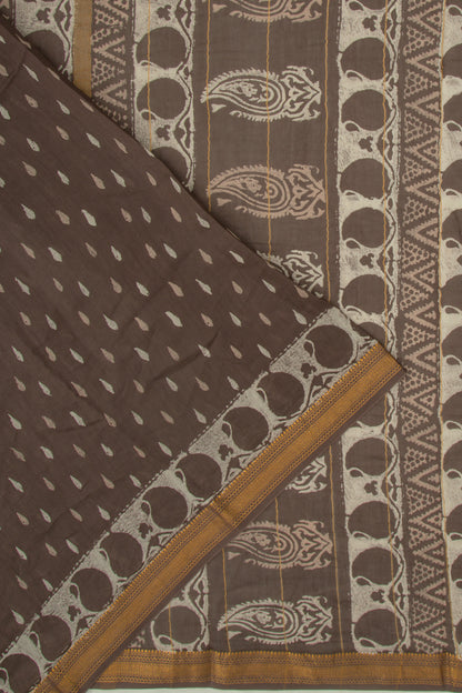 Chanderi Silk Batik Printed Brown Saree