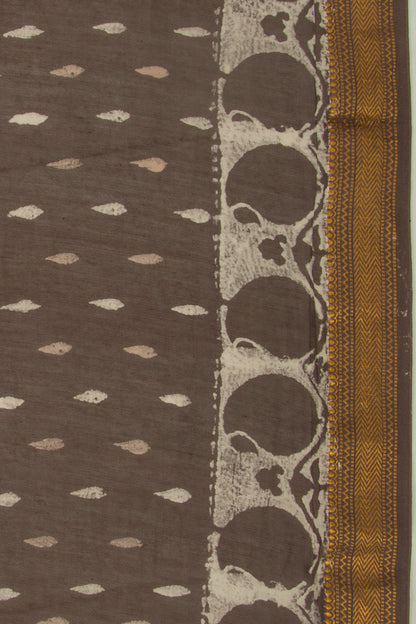 Chanderi Silk Batik Printed Brown Saree
