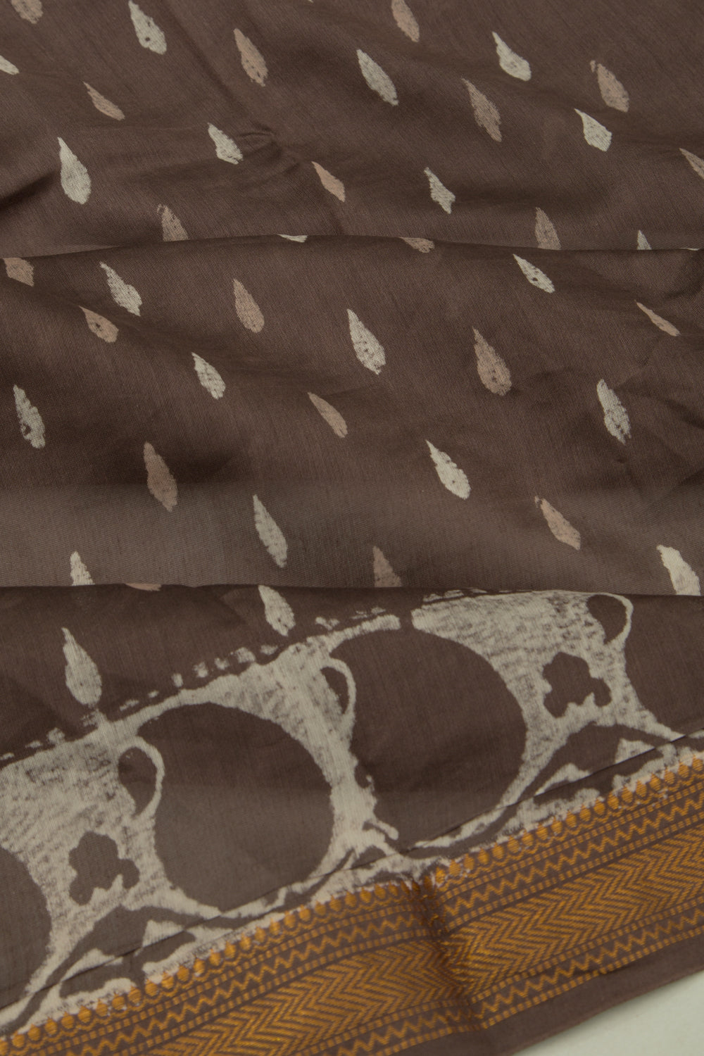 Chanderi Silk Batik Printed Brown Saree