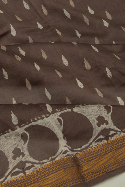 Chanderi Silk Batik Printed Brown Saree