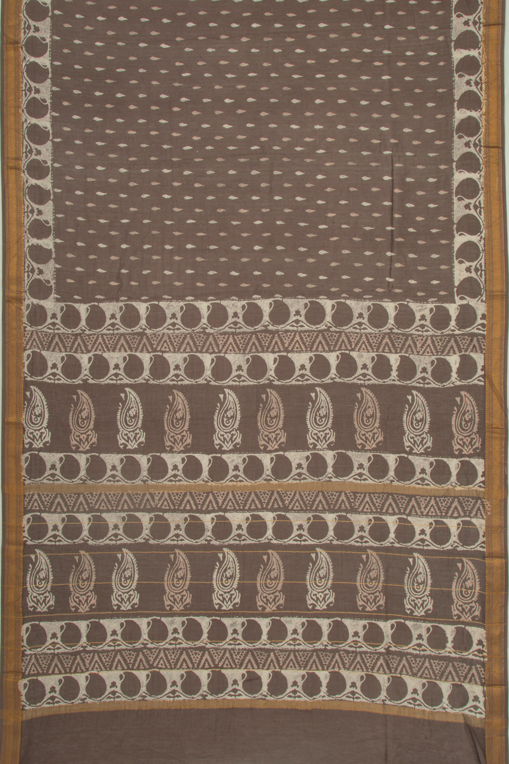 Chanderi Silk Batik Printed Brown Saree